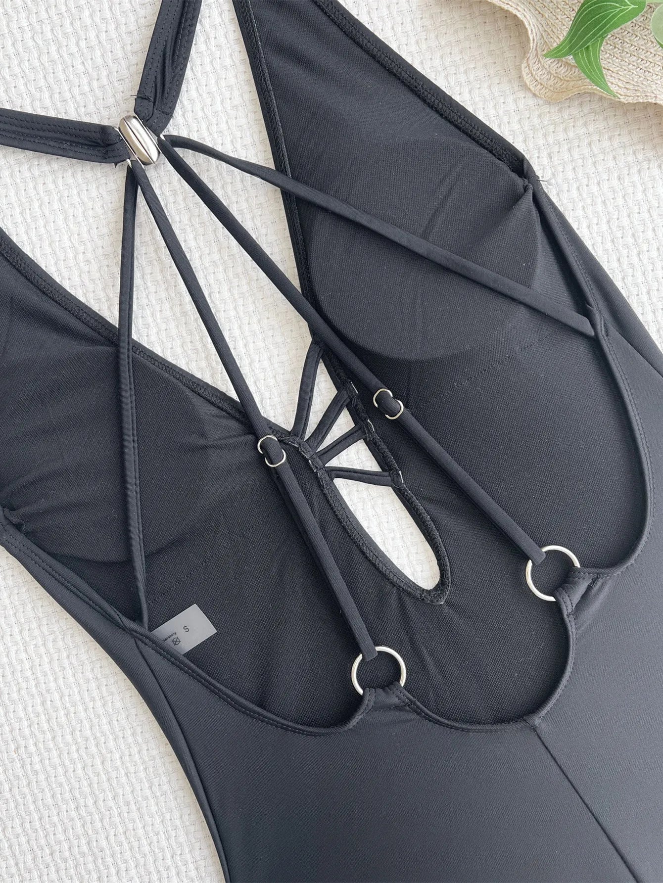 Ladies black one-piece swimsuit in nylon fabric for swimming activities