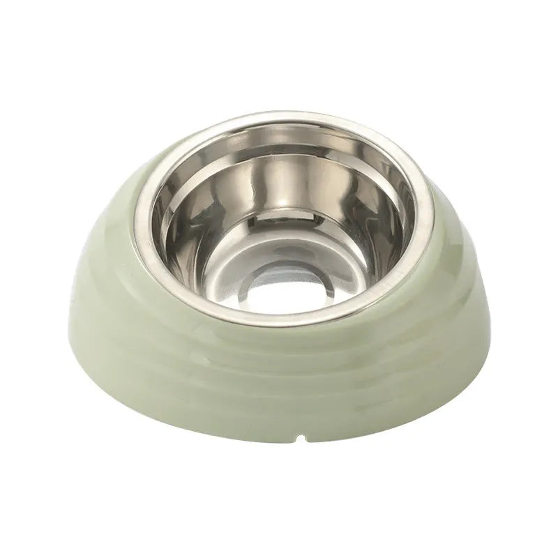 Stainless steel cat bowl in coloured plastic base available in beige, brown and light green