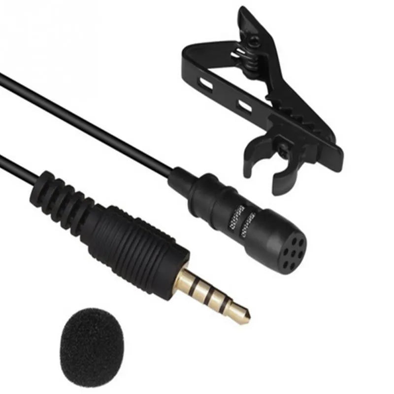 Portable clip condenser microphone with metal shell and 3.5mm plug, black