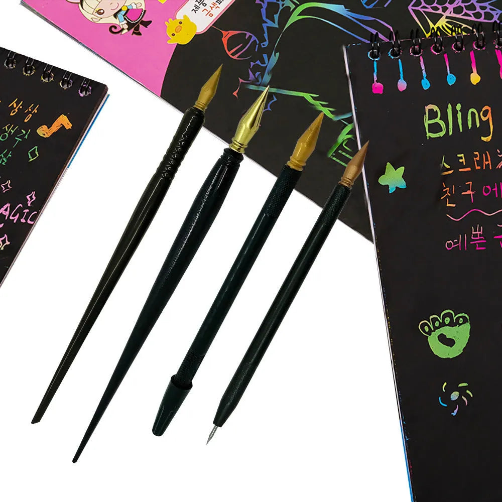 Scratch art pen with brush tip for children's drawing on scratch paper