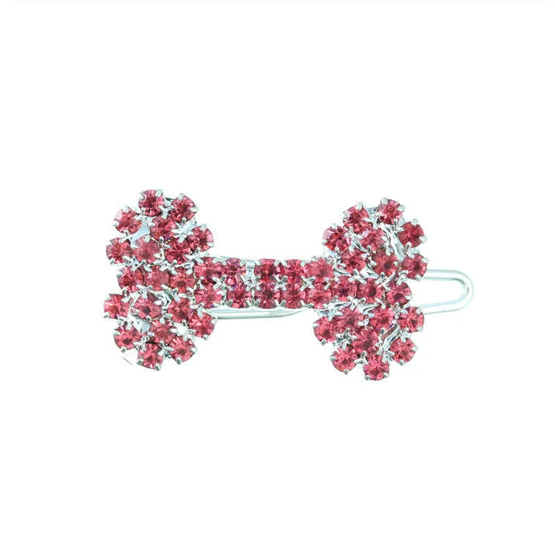 Small dog bone diamond ornament barrette in white, casual hair clip for pet lovers