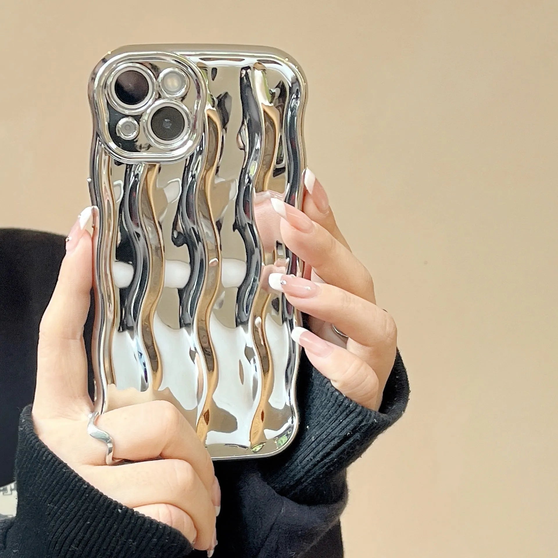 Electroplating three-dimensional wave stripe TPU phone case for iPhone 17 series in multiple colour options
