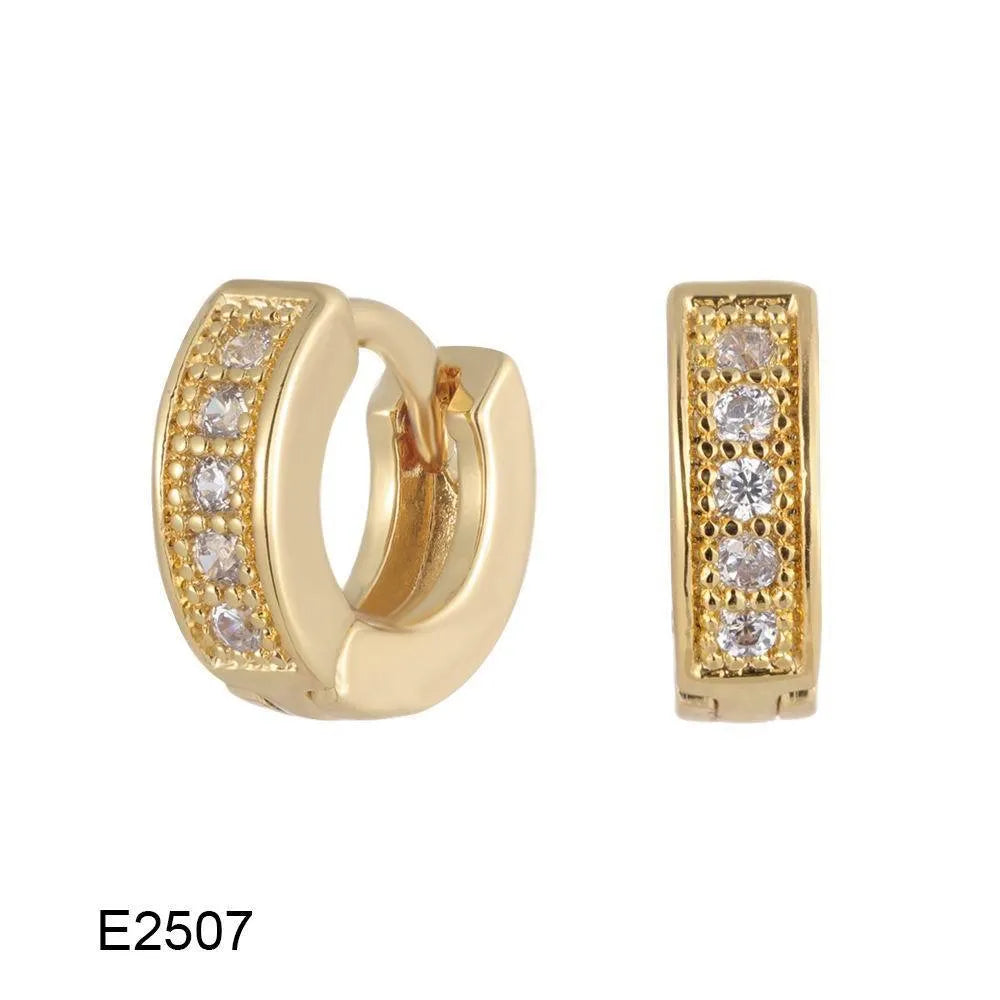 Brass gold plated heart shape zircon ear clip earrings with gang drill elements