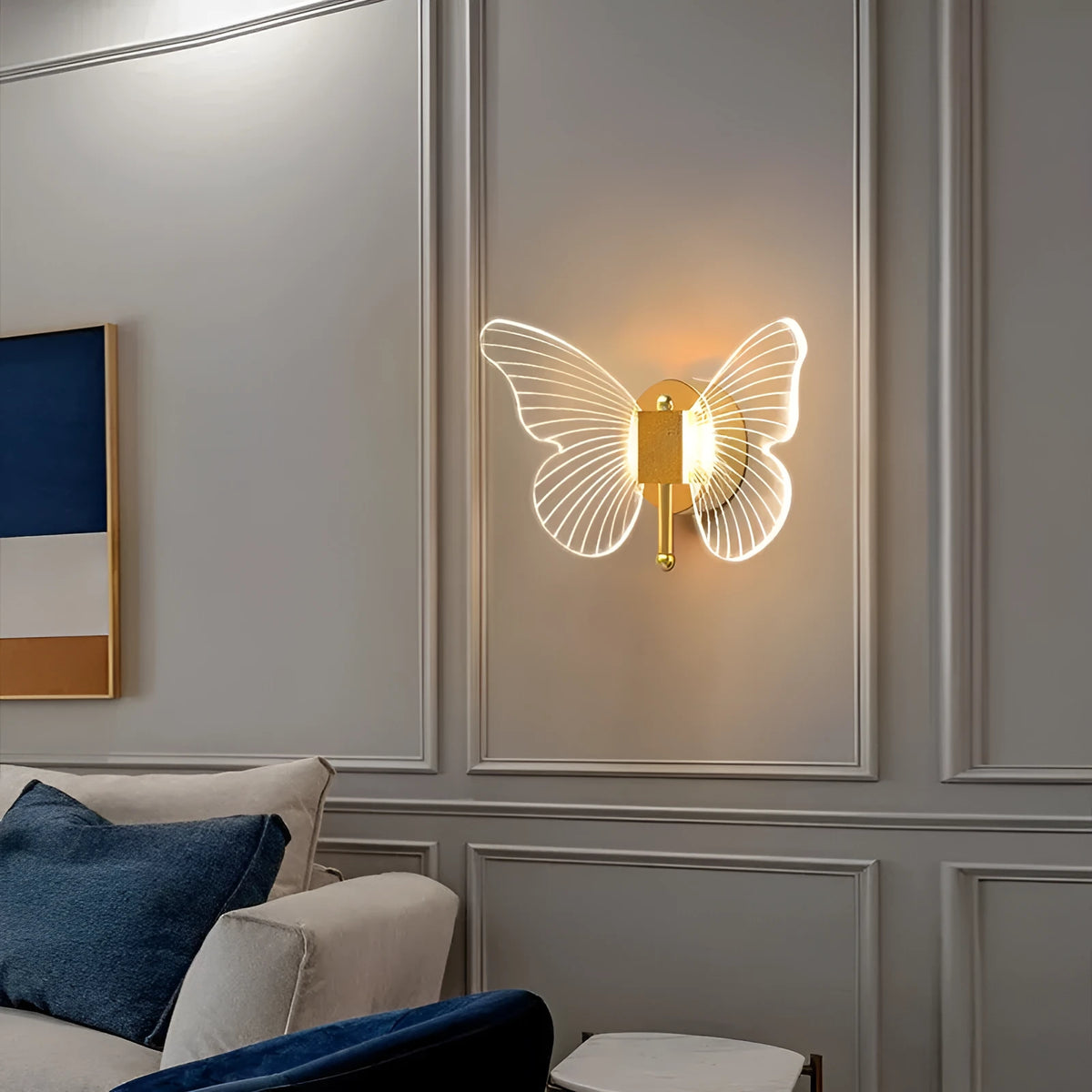Butterfly table lamp 15 x 30cm wrought iron acrylic 8W with light source and plug options