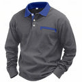 Men's long sleeve waffle texture polo shirt in loose fit with asymmetric design
