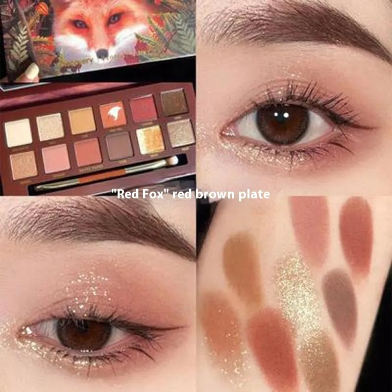 Explorer twelve-colour animal themed eye shadow palette open showing shades.