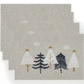 Christmas linen placemat with tree print in square shape 30x45cm on dining table