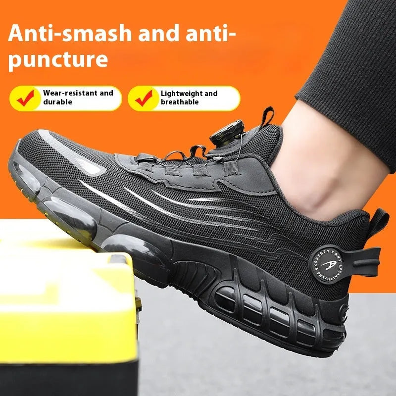 Anti-smash anti-puncture safe Flyknit work shoes black Knob series industrial footwear