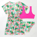 Girls floral print two-piece swimsuit set in high elasticity polyester fabric.