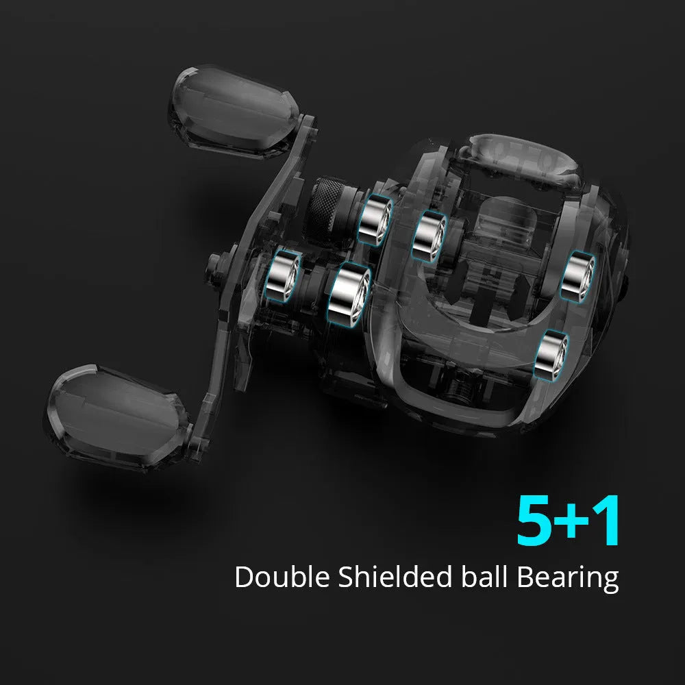 Drip wheel lure fishing rod with rocking wheel line mechanism showing left and right hand wheel options