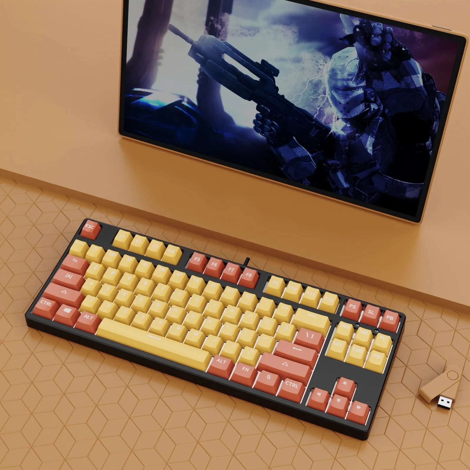 87-key mechanical gaming keyboard with dual-colour backlighting and metal chassis