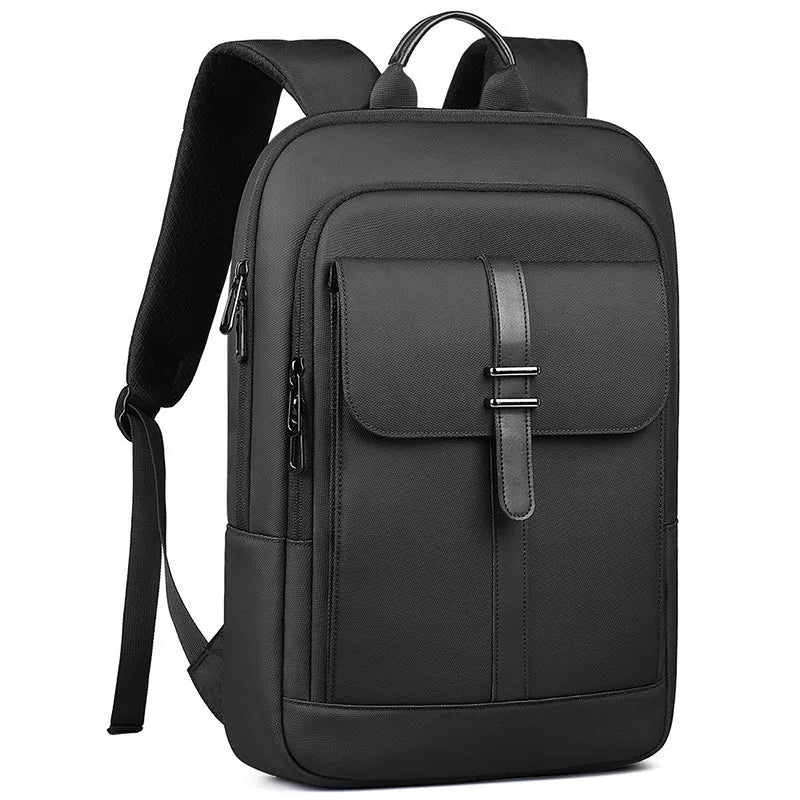 Black Oxford cloth backpack with sewing line detailing for urban commuting