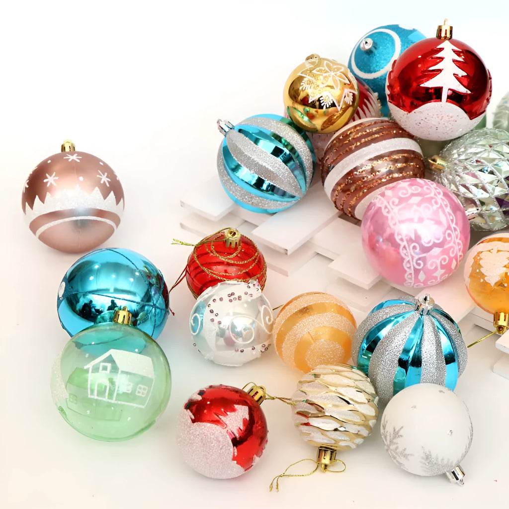 6cm PVC Christmas ball with hand painted and plated finish, boxed tree decoration in listed colourways