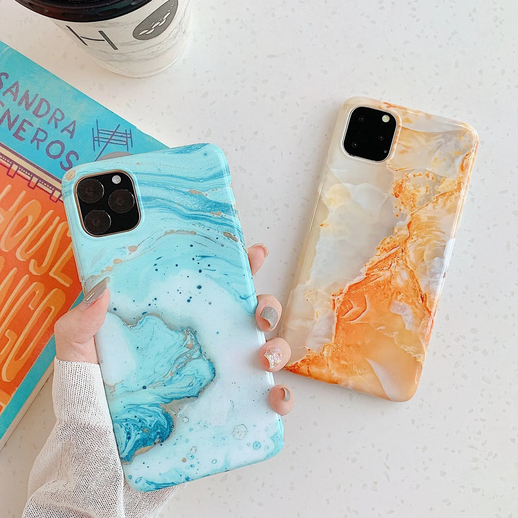 Frosty marble silicone phone case for iPhone with geometric pattern in jade green colour