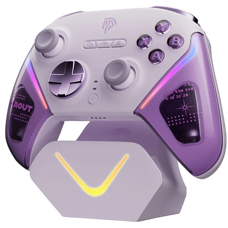 Rocker Smart Startstop Charging Base for a game controller in black, showing USB Type-C port and double-cut trigger design.