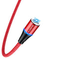 Black magnetic fast charge data cable with illuminated side lights and interchangeable connectors on a table.