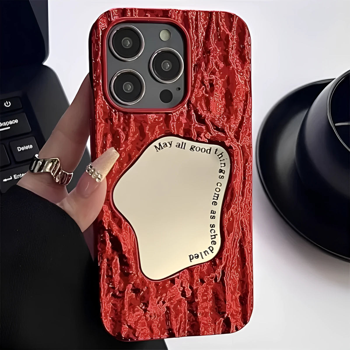 Fashion electroplated silicone phone case with mirror finish and fall protection in New Year red stone pattern