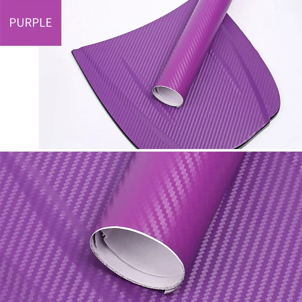 3D carbon fibre sticker roll for car decoration in multiple colours showing textured pattern