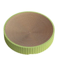 Green round cat scratching board with corrugated paper surface measuring 55cm diameter