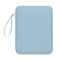 Imitation leather tablet protective case with a carry handle in light grey, shown next to a black variant.