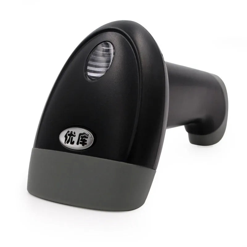 Youku M2 red light barcode scanner with USB cable, white housing, compact handheld design