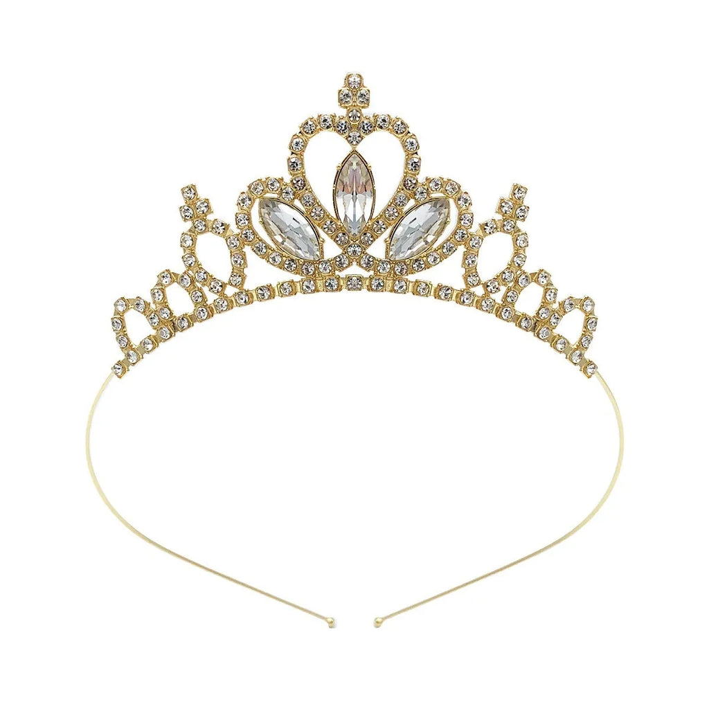 Gold and silver alloy princess crown with coloured diamond decorations for birthday parties
