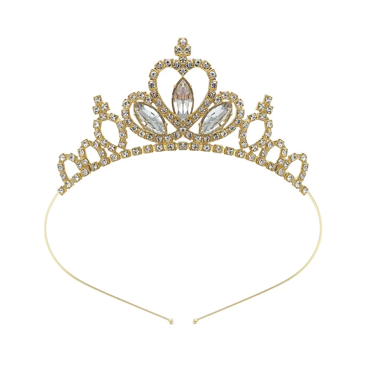 Gold and silver alloy princess crown with coloured diamond decorations for birthday parties