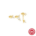 Set of three geometric zircon tassel stud earrings in gold-tone sterling silver.