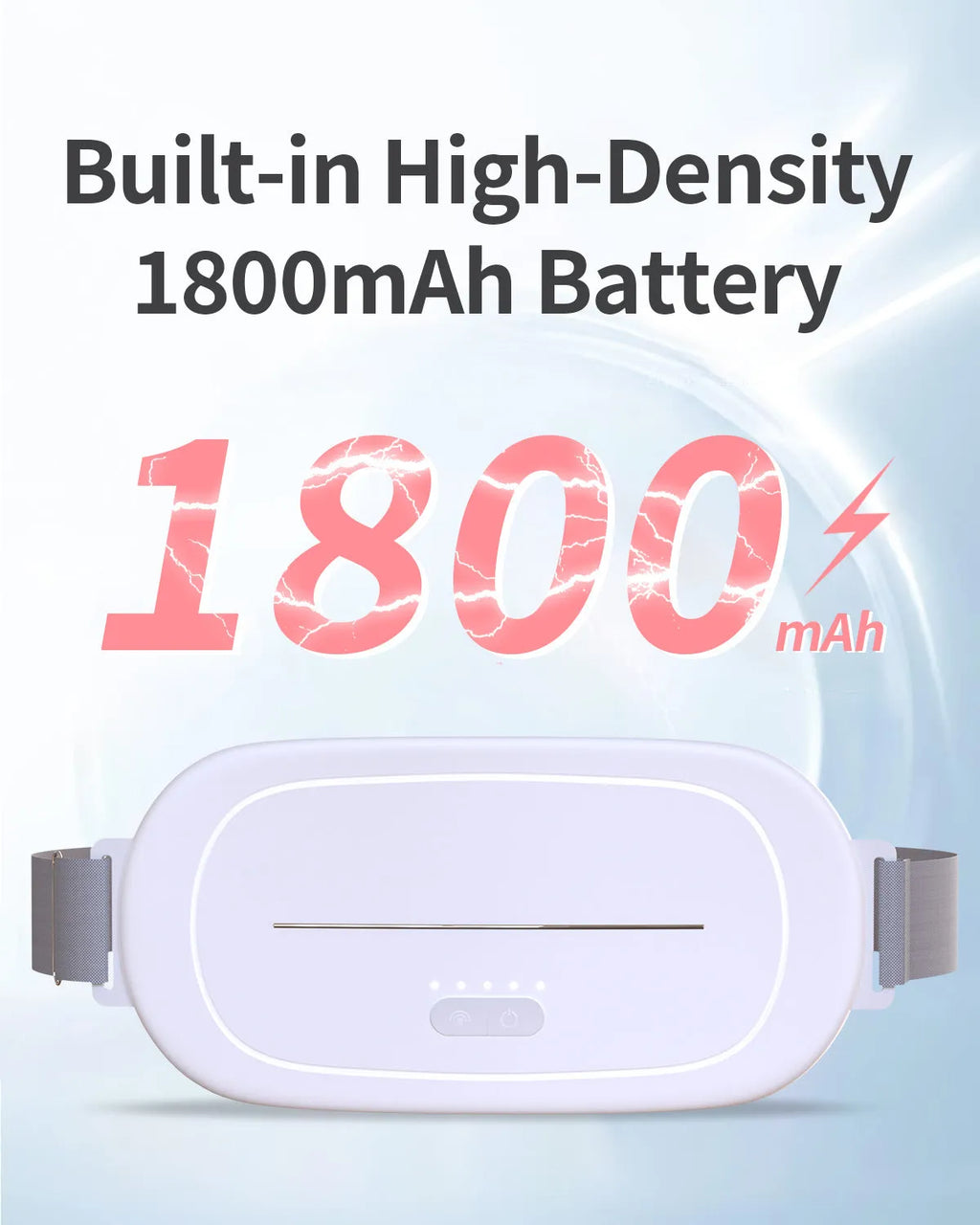 White cordless uterine warming device for menstrual pain relief on a grey background.