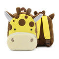 A soft plush children's backpack in an animal design, showing a zipper opening and internal pocket.