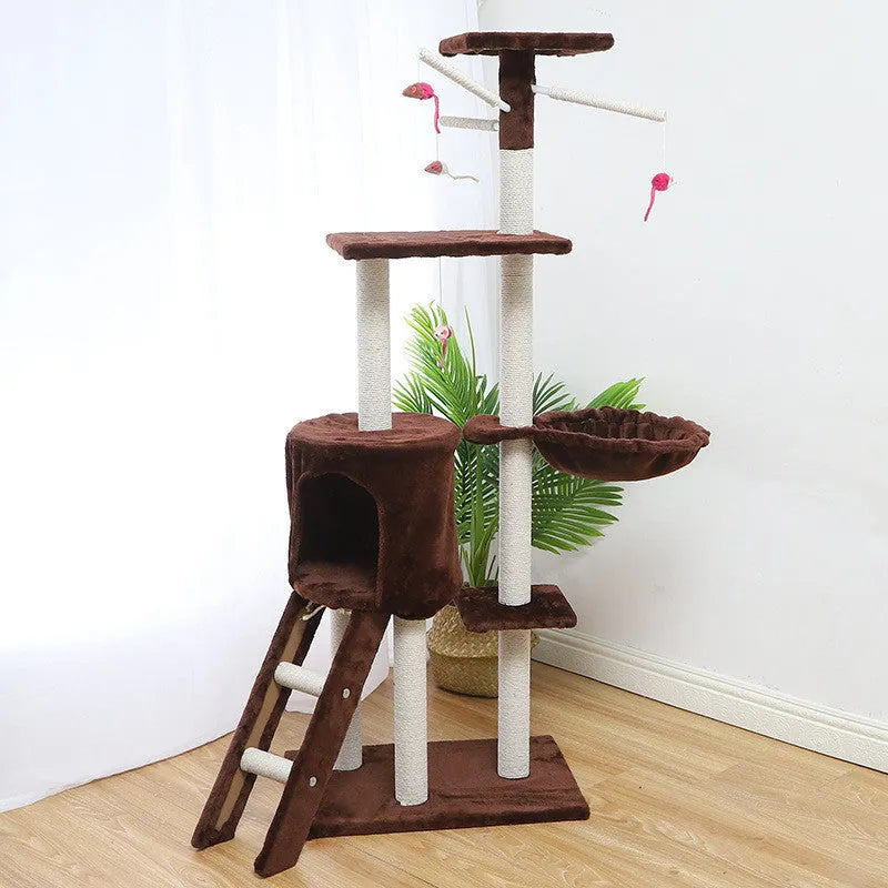 Cat climber cat house 140cm high with beige platforms and sisal scratching posts