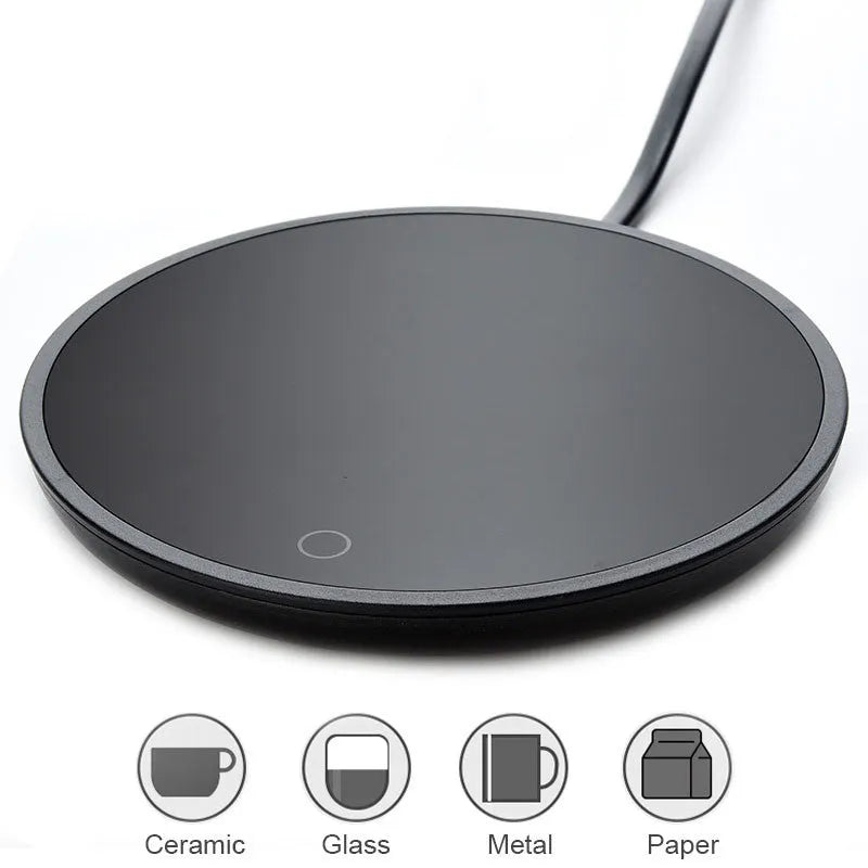 Black coffee mug warmer with 12cm diameter and temperature control switch