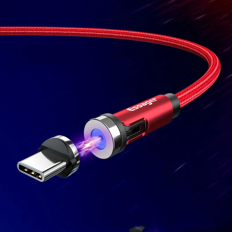 Magnetic rotating data cable in deep space grey or lucky red, 1m or 2m, for Apple, Micro USB and Type-C.