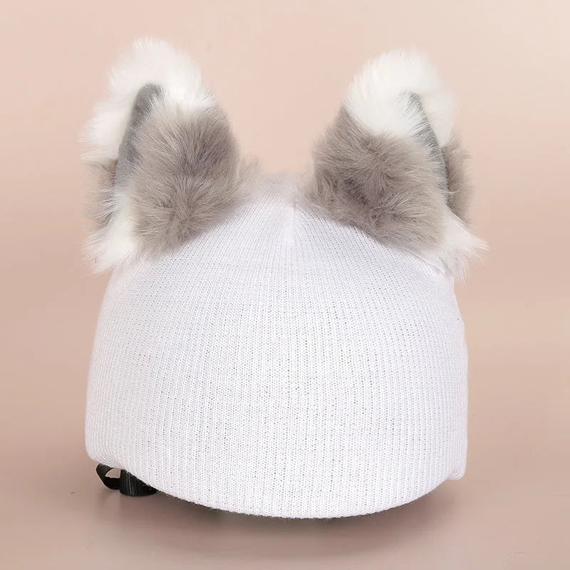 A soft plush cartoon character helmet cover for ears, shown in M size.