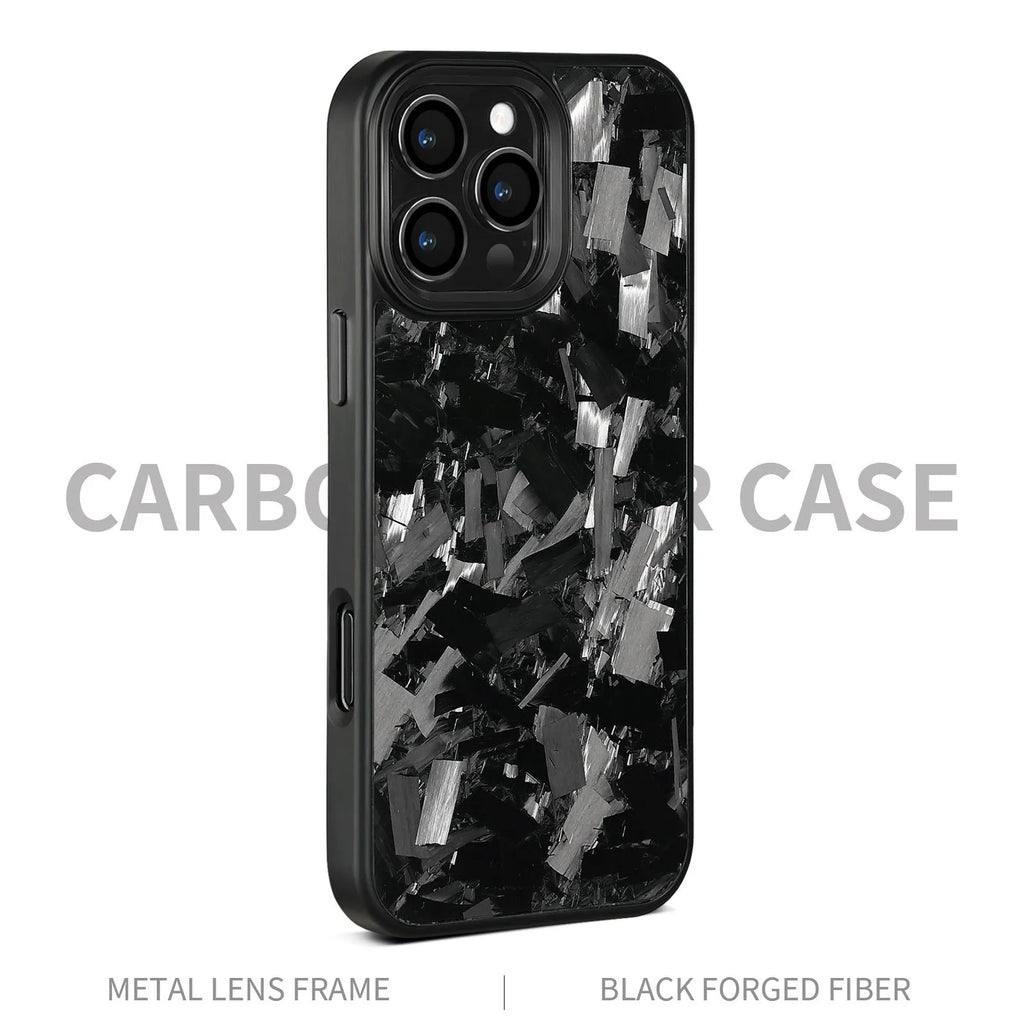 Metal frame forged pattern carbon fibre mobile phone protective shell with magnetic back in black and gold