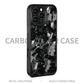 Metal frame forged pattern carbon fibre mobile phone protective shell with magnetic back in black and gold