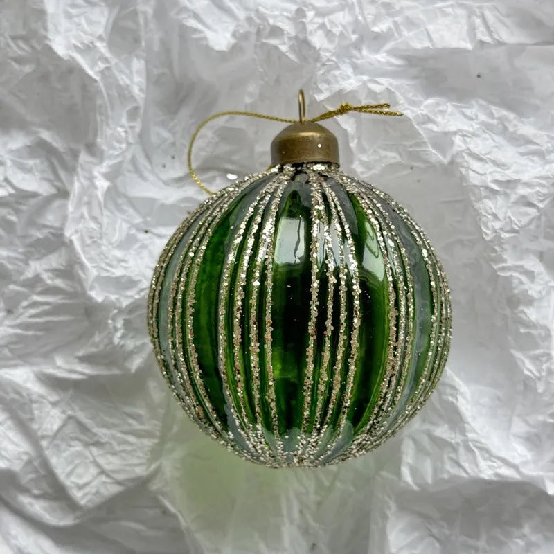 Handmade glass Christmas pendant bauble 8cm diameter green colour option