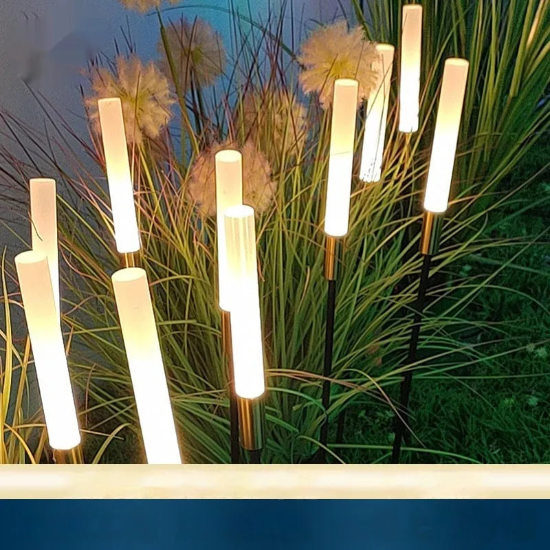 Solar outdoor LED lawn lamp in acrylic and hardware, 650mm to 1400mm models, with stainless steel wheat lamp option