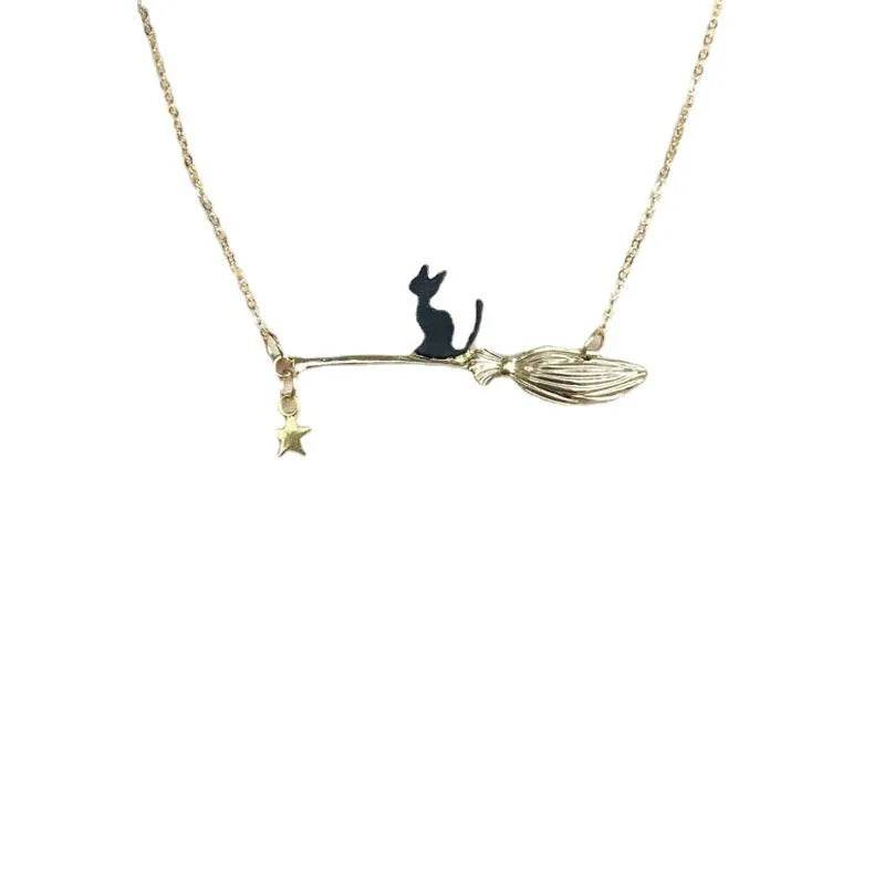 Black cat zodiac pendant necklace in alloy with gold or silver plating options