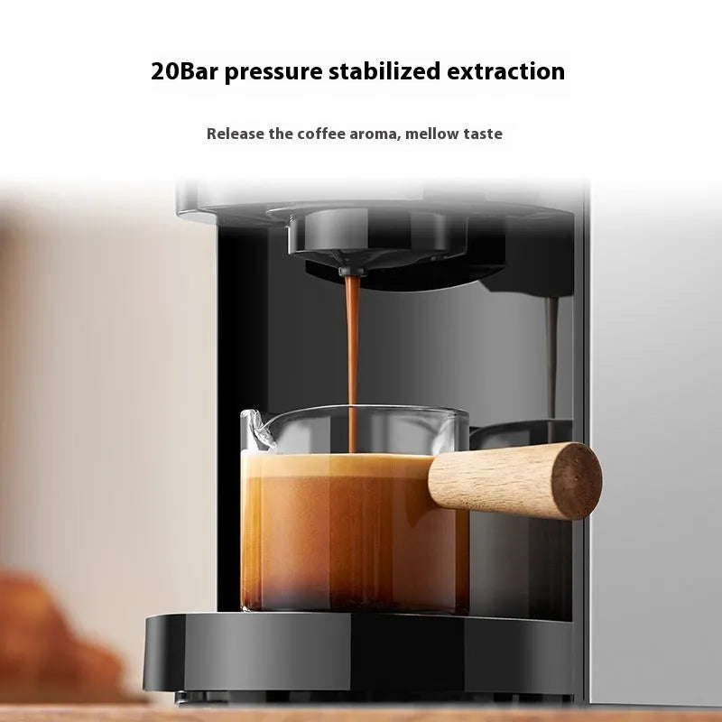 Silver gray automatic capsule coffee machine with stainless steel and PP body, water tank for 3-5 cups