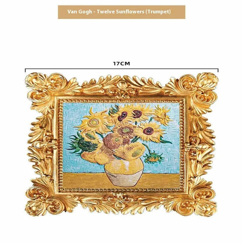 DIY oil painting kit showing epoxy pottery base, propylene pigments and brushes for creating famous art reproductions