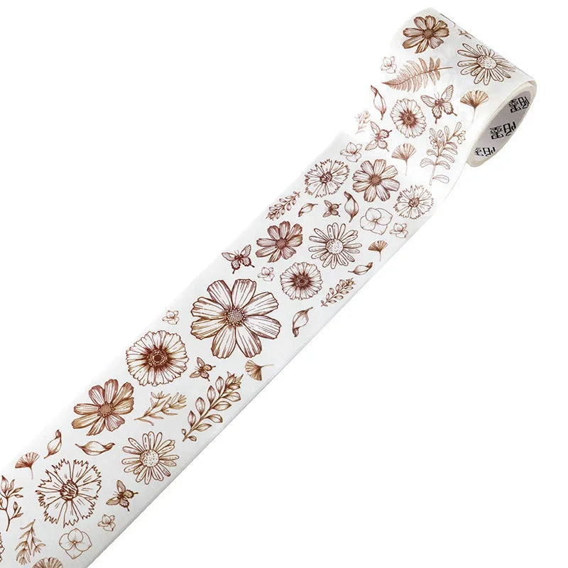 Japanese washi paper decorative adhesive tape roll with vintage floral watercolour design, showing 2 metre length and width options