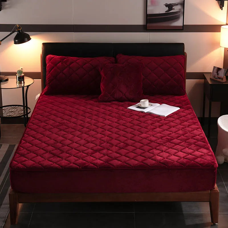 Crystal fleece padded bed cover in grey with quilted stitching and matching pillow case