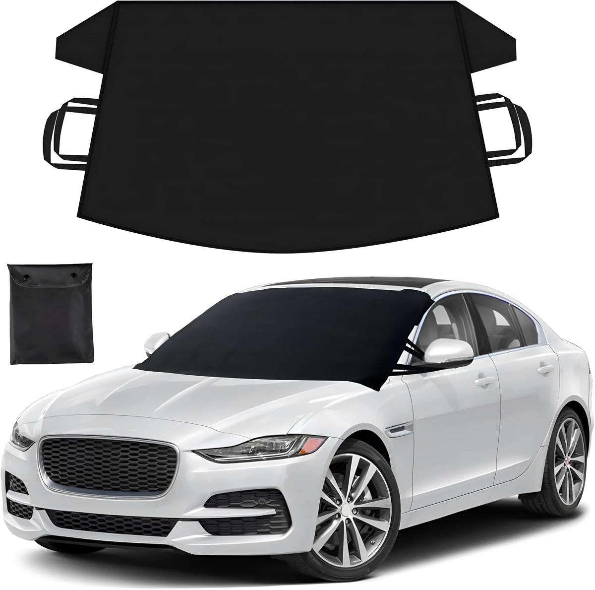 Car front windshield snow-proof cover in black aluminium foil for winter frost protection
