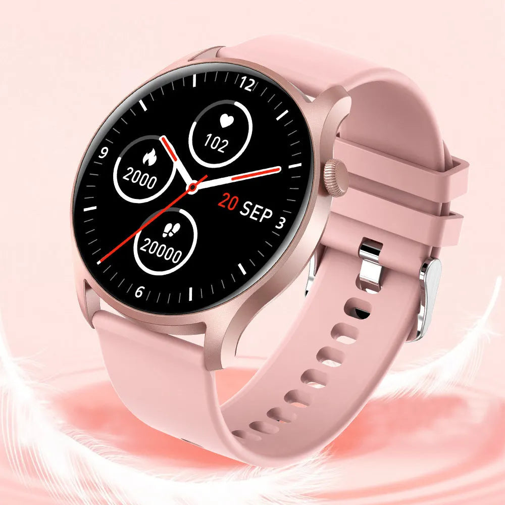 Bluetooth smart watch with heart rate monitoring on wrist showing 1.3-inch display
