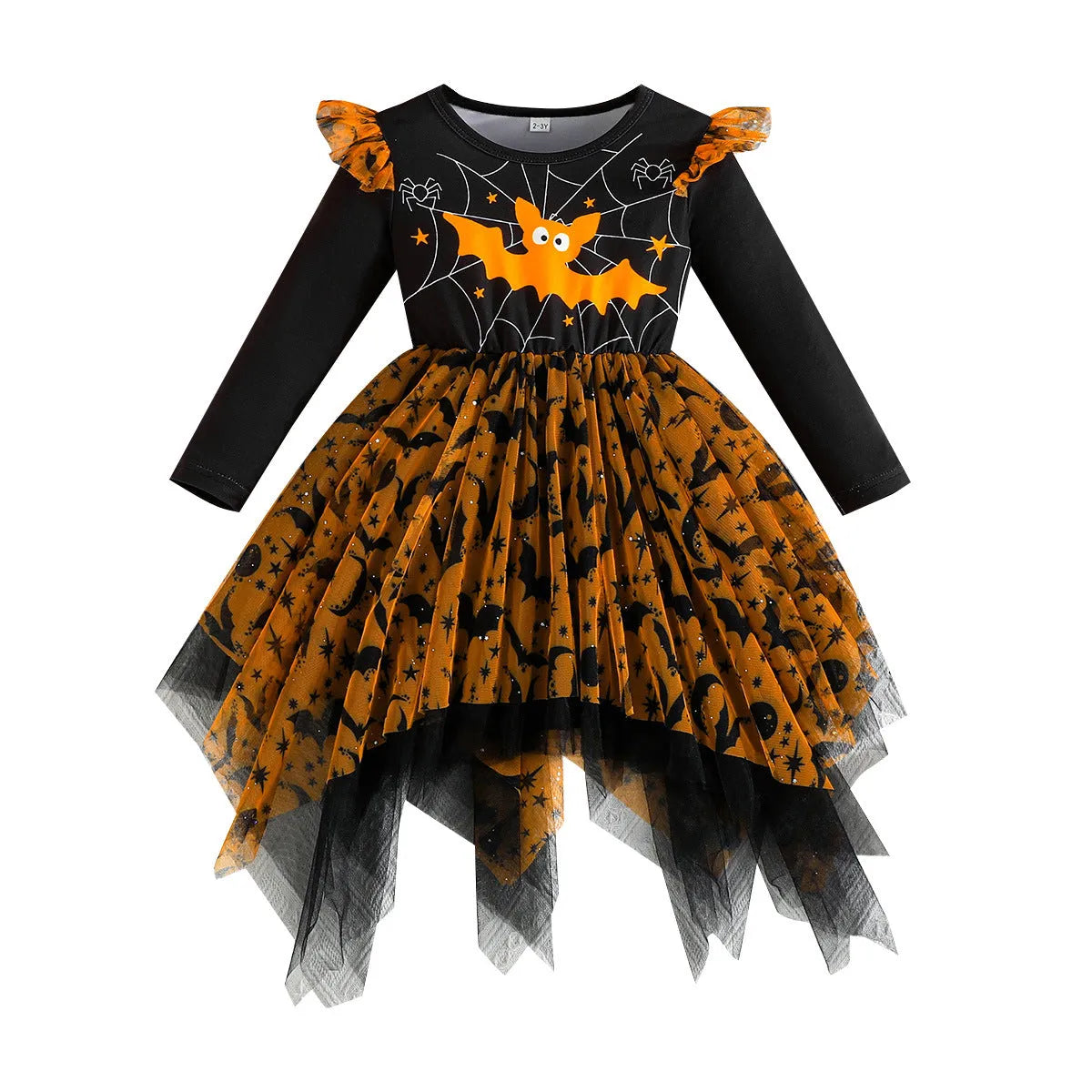 Girls leopard print mesh dress with irregular asymmetric hem in brown or purple, sizes 9-12M to 4-5Y