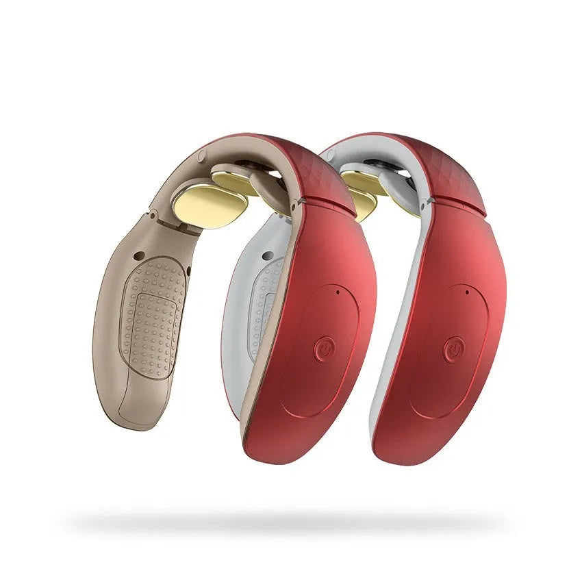 Red and white intelligent cervical massager device with battery and electrodes