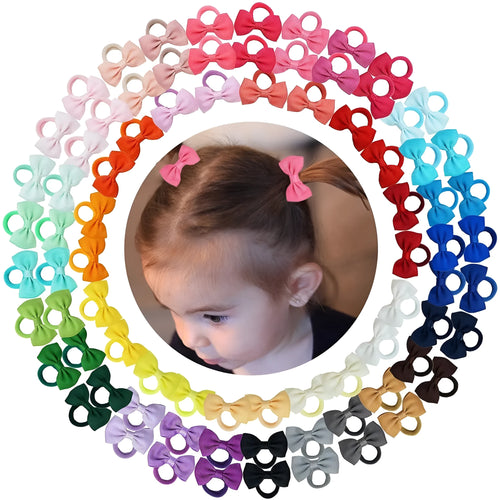 80 piece set of multi-coloured baby hair ties with grosgrain ribbon bows for infants and toddlers