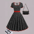 Women's multicolour polka dot dress with square collar and front zipper