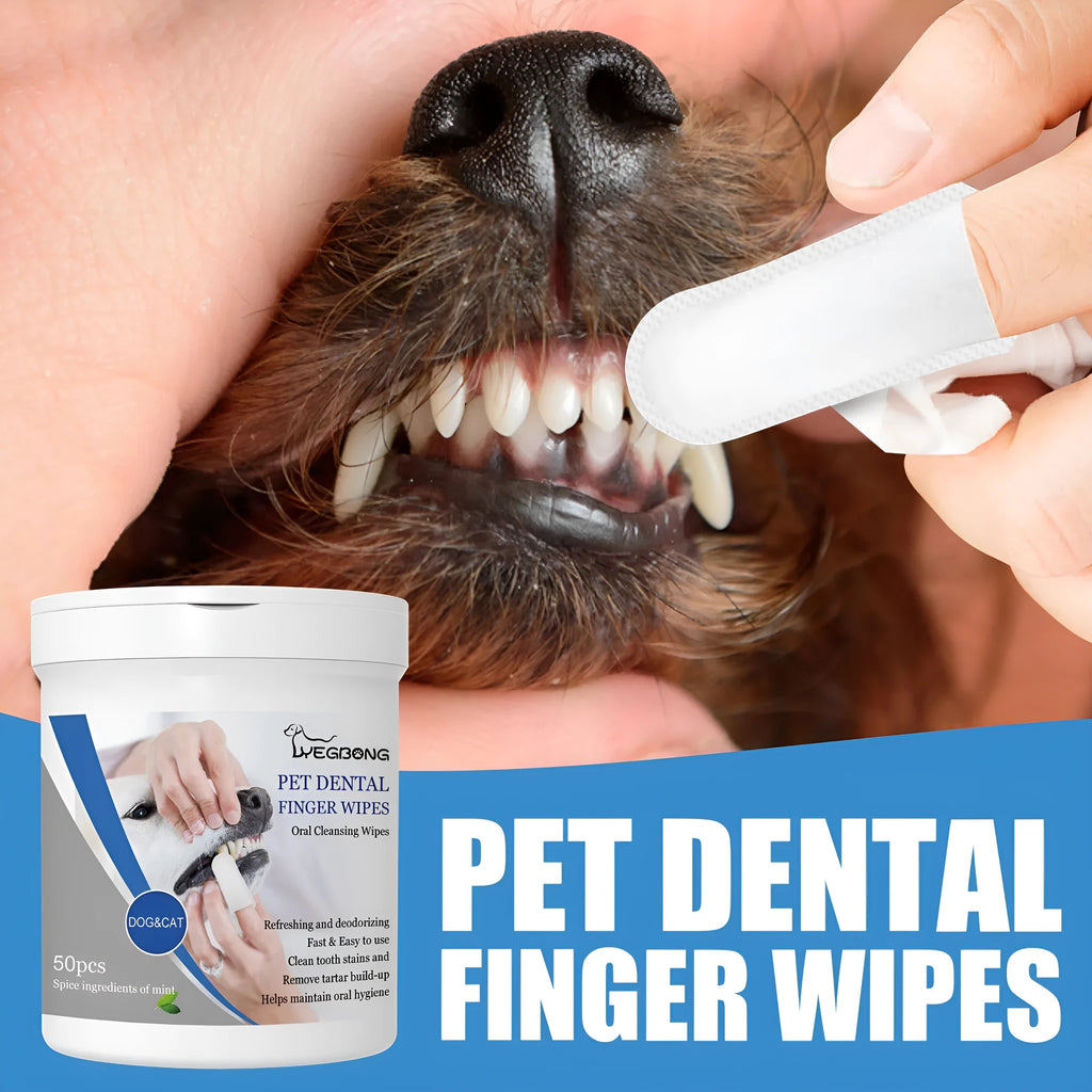 50 piece dog teeth cleaning finger wipes with applicator glove for canine oral care